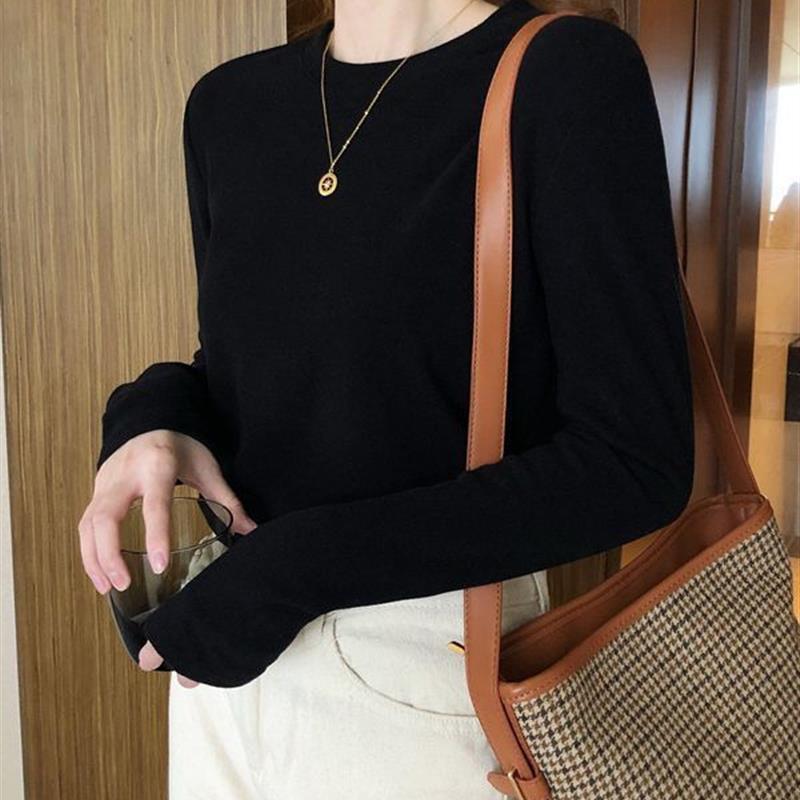代发新款圆领德绒女士秋冬内搭加厚打底衫修身上衣磨毛长袖t恤女