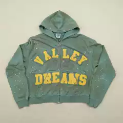 Yellow Rhinestone Letter Zip-Up Long Sleeve Hoodie