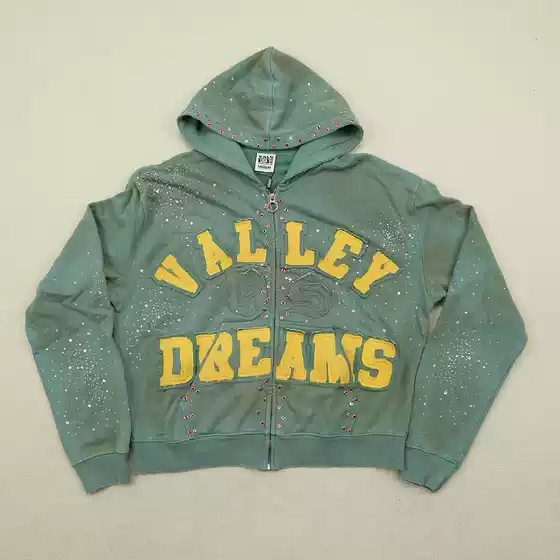 Yellow Rhinestone Letter Zip-Up Long Sleeve Hoodie