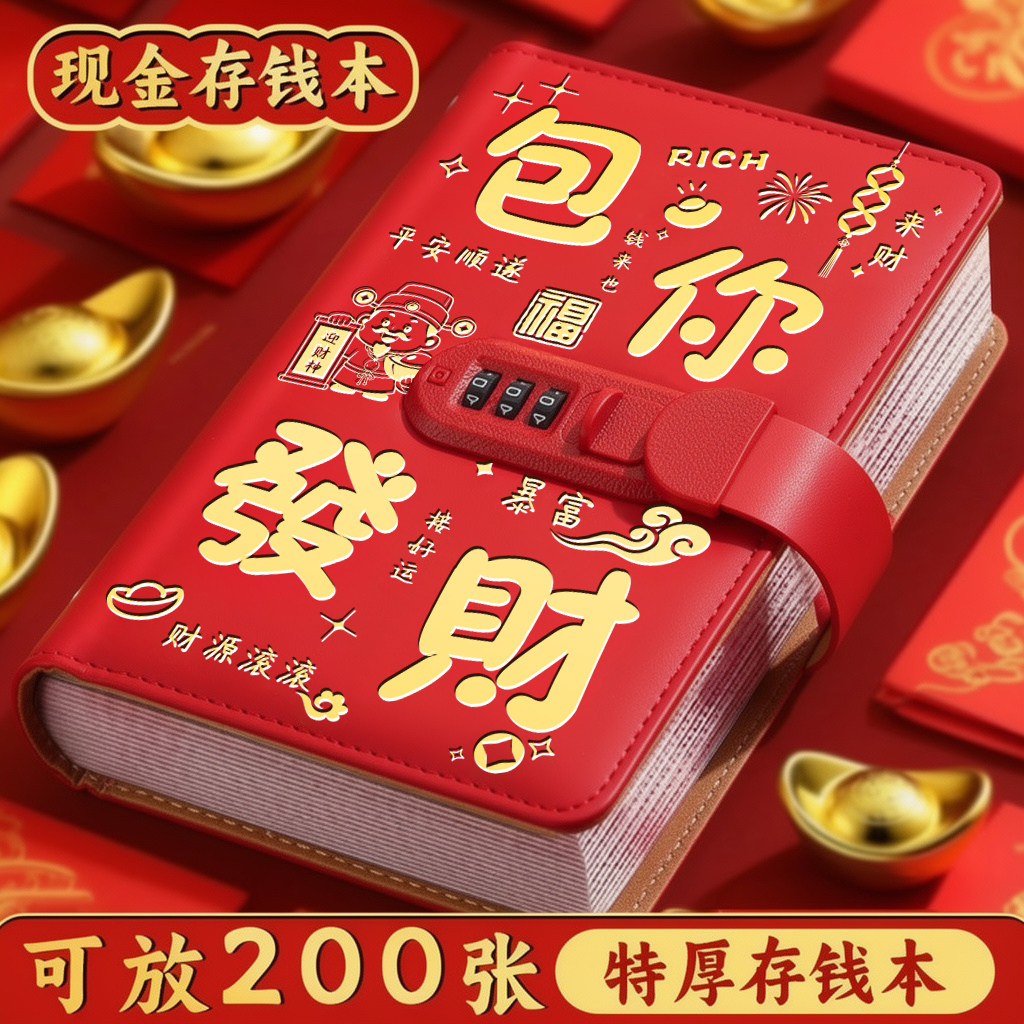 存钱夹钱册2026年新款现金存钱本大容量密码锁钞票收纳册人民币纸币钱币百元钱包收藏册儿童只放现金理财神器