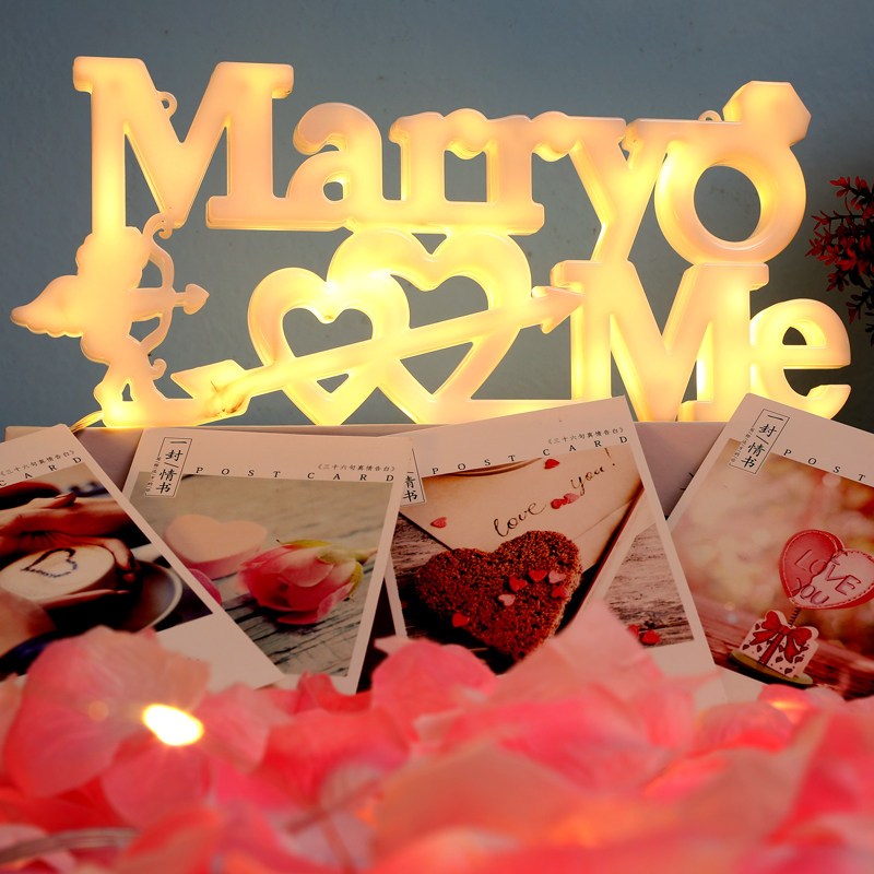 marryme求婚婚房室内表白浪漫布置装饰灯氛围字母灯后备箱惊喜