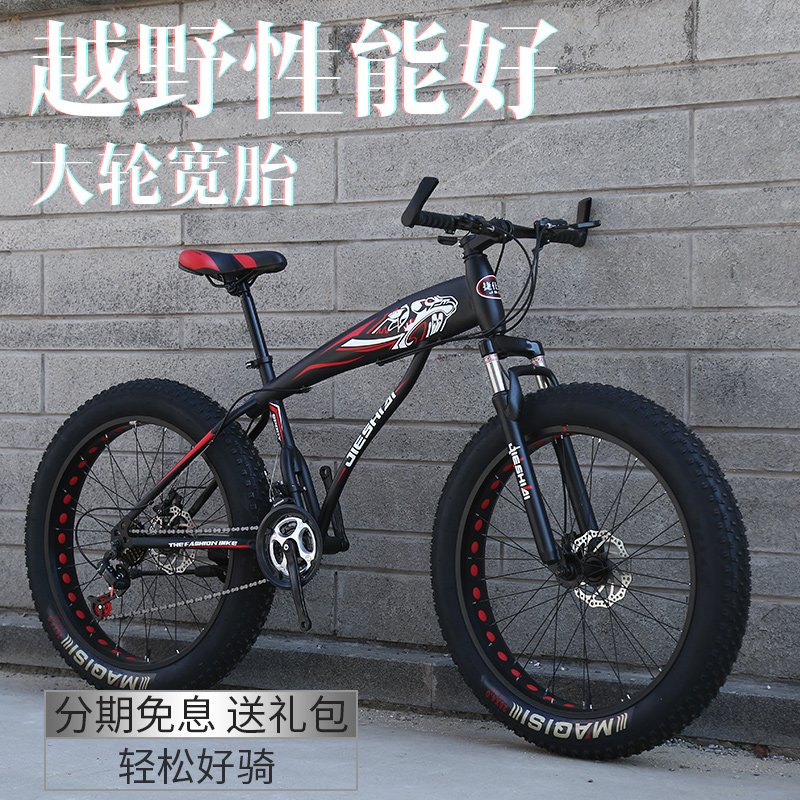 大轮宽胎自行车越野雪地车沙滩山地车双碟刹减震单车成人男女学生