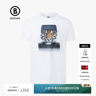 休闲宽松舒适短袖 BOGNER博格纳 老虎头印花时尚 男士 T恤 春夏经典