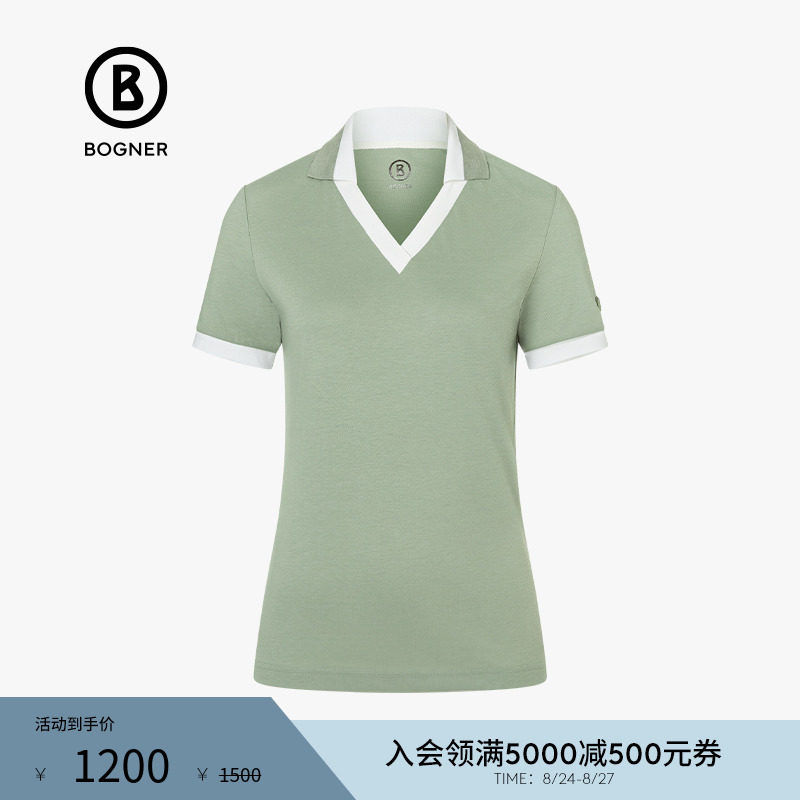 BOGNER博格纳 春夏女士V领设计短袖T恤高尔夫Polo衫51572789A