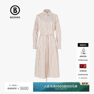 温柔雅致舒适百搭翻领条纹长袖 女装 连衣裙 时尚 BOGNER博格纳经典
