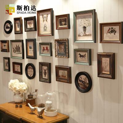 美式照片墙相框墙轻奢u客厅墙面装饰复古实木欧式相框挂墙组合创