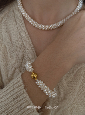 《记忆光束》毛毛虫淡水珍珠项链手工编织高端大气锁骨链手链套装