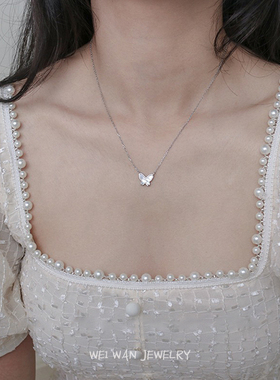 高级感白蝶贝蝴蝶项链