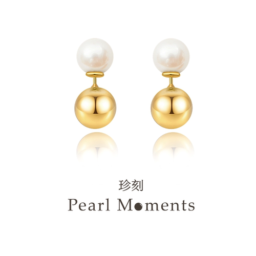 耳钉银天然淡水两面可戴金球