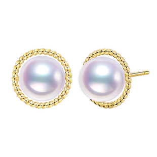 PEARL MOMENTS金色螺纹淡水珍珠耳钉