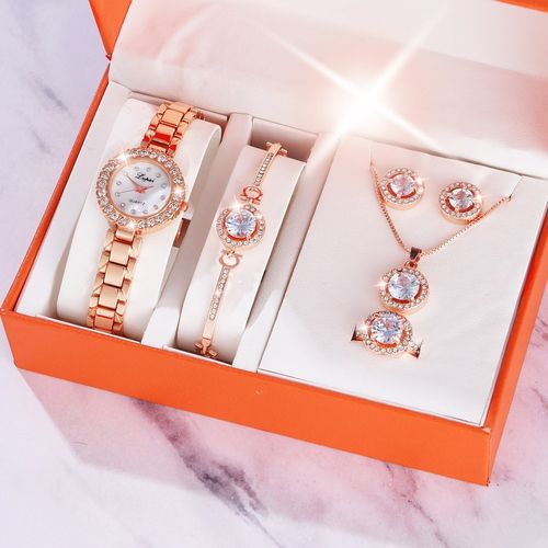 Luxury Ladies Watch 6pcs Set Bracelet Necklace Earrings Ring