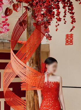 结婚婚房装饰布置道具竹排手工艺竹条红色竹排竹编网红美陈艺术
