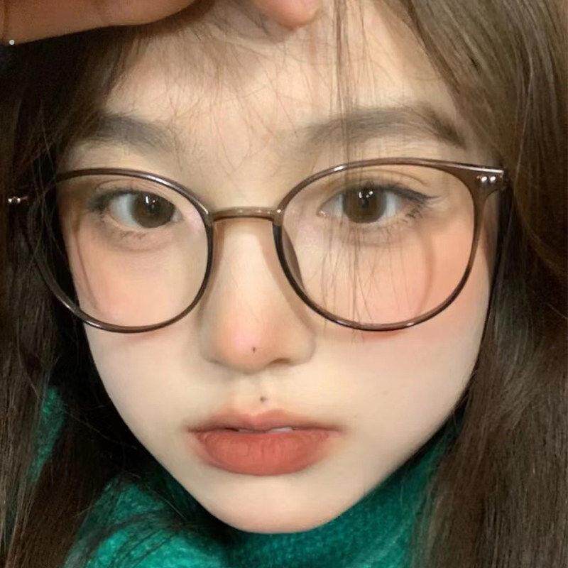 超轻茶色眼镜近视女可配度数散光2025新款素颜显脸小方圆网红眼睛