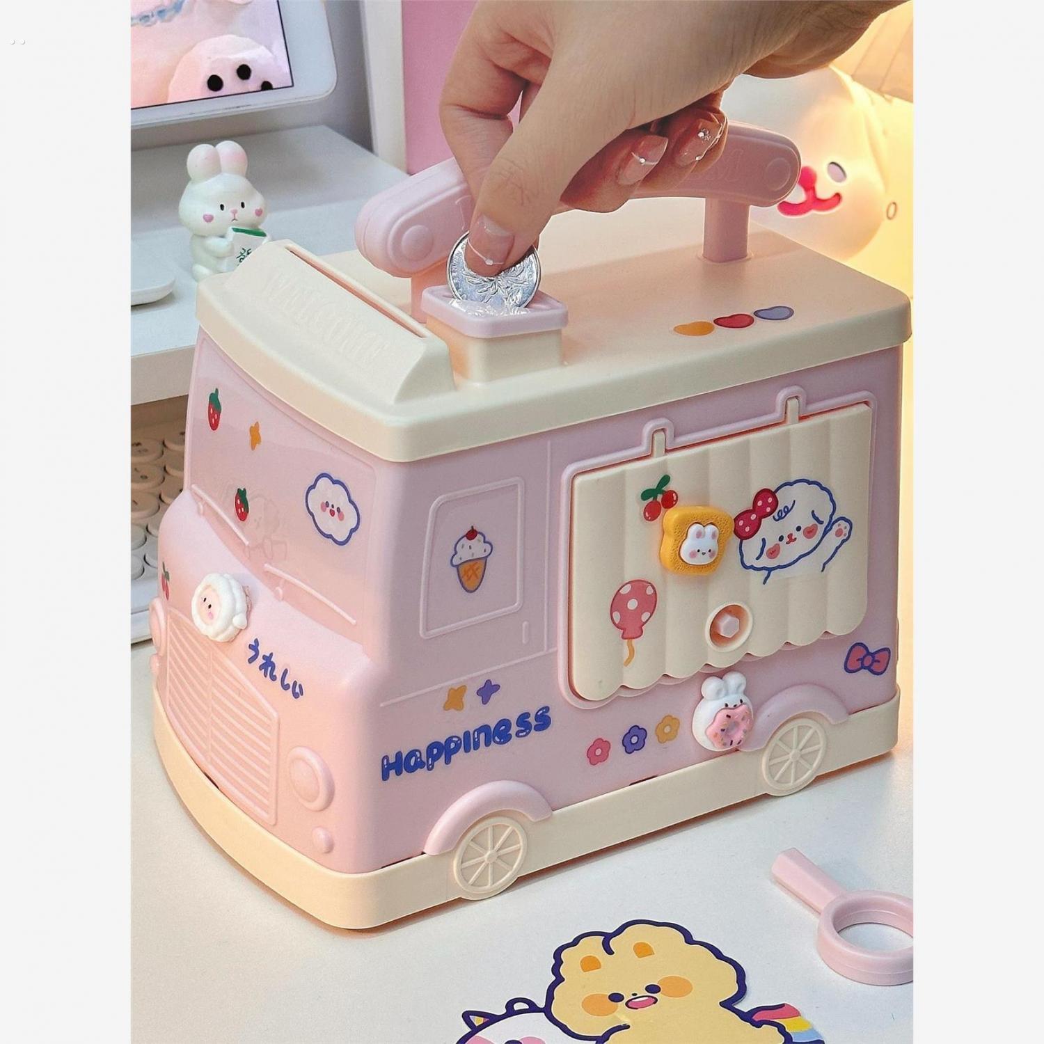 新款网红存钱罐女孩小车子祇进不出可爱儿童带锁女生大号客厅摆件