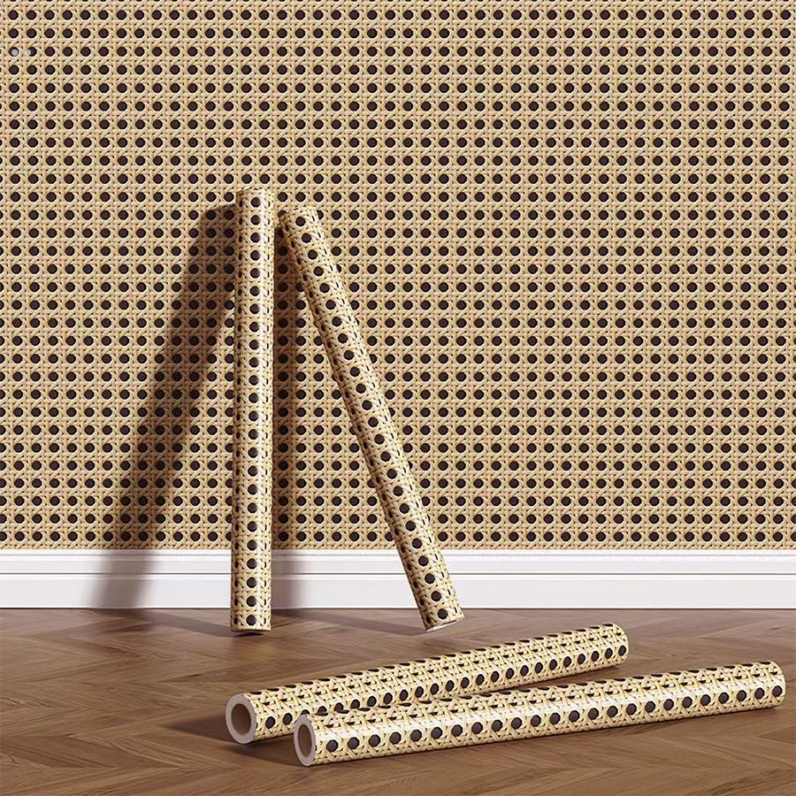 藤编贴纸柜子翻新家具自粘衣柜改造墙纸竹编纹壁纸防水防潮贴装饰