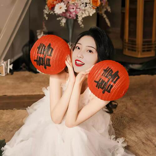 结婚晨袍拍照道具喜字小灯笼新中式婚礼新娘摆拍婚房拍摄神器接亲