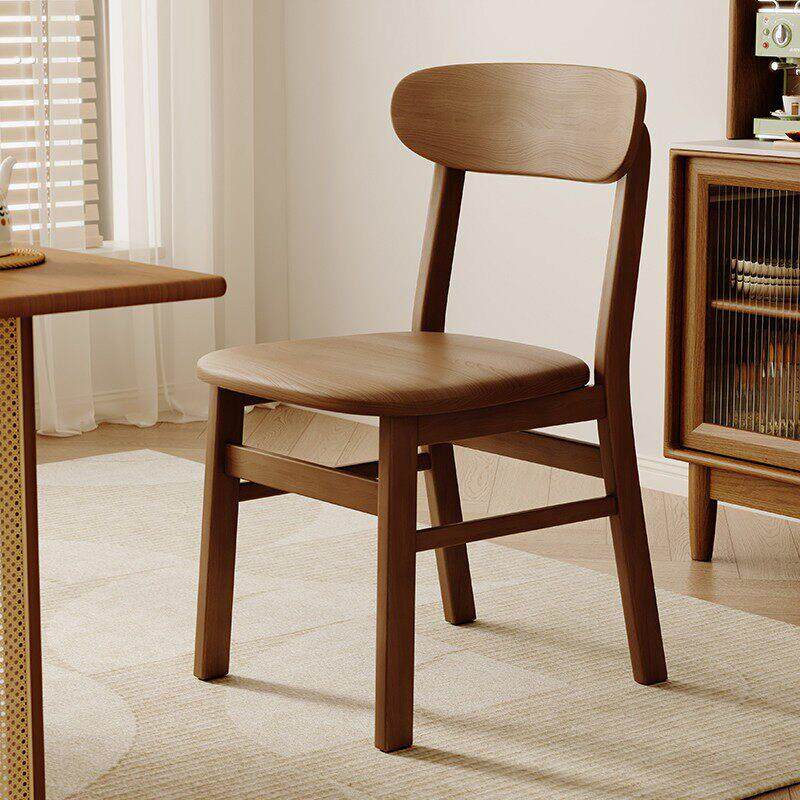 中古风餐椅家用餐厅纯实木靠背椅子胡桃色餐桌椅轻奢高级感休闲椅
