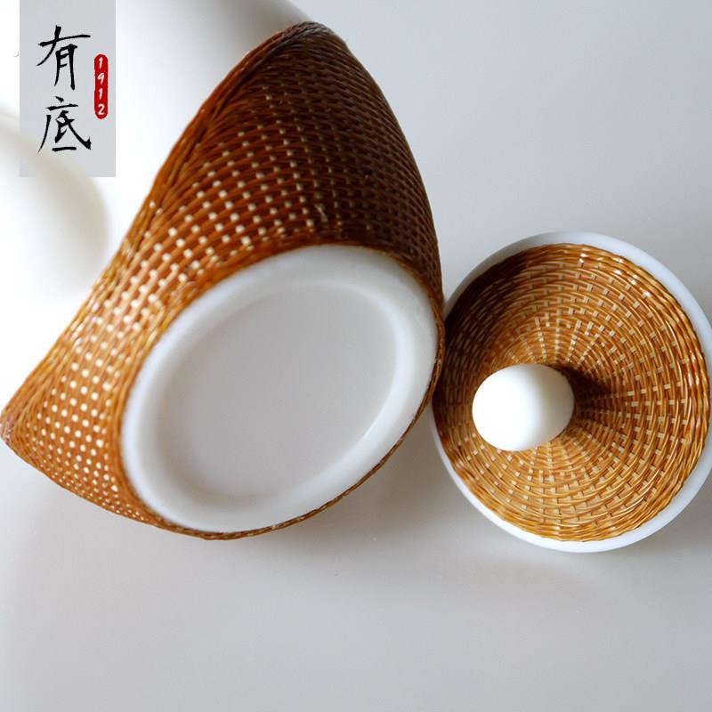 瓷胎竹编茶具非遗纯手工艺成都竹丝扣瓷茶杯送老外中国白功夫茶壶