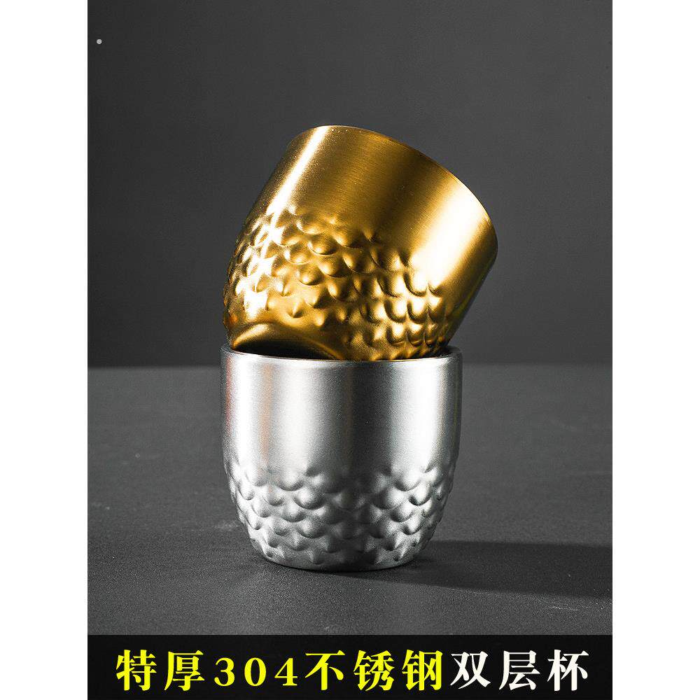 加厚双层杯子餐厅酒店商用防烫茶杯304不锈钢高端精致迷你小酒杯