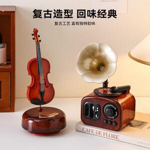 摆件高级感小众创意礼品复古小提琴旋转音乐盒琵琶八音盒礼物家居