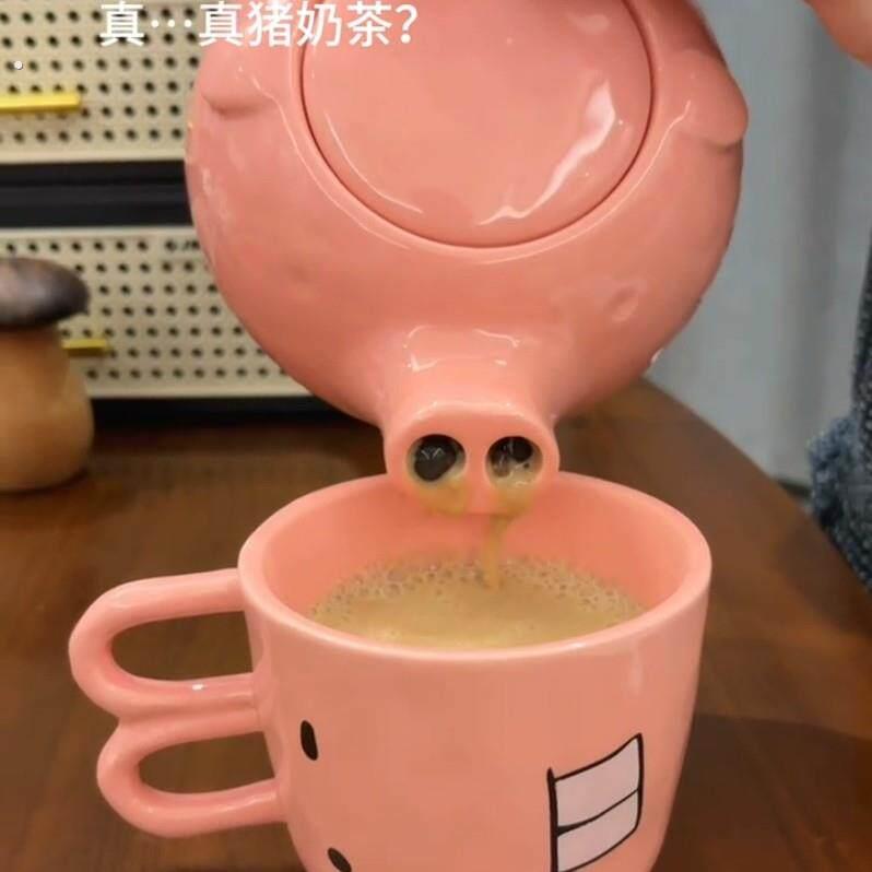 有趣水杯猪头茶具搞笑猪鼻子流水茶壶小猪陶瓷水壶送闺蜜整蛊礼物