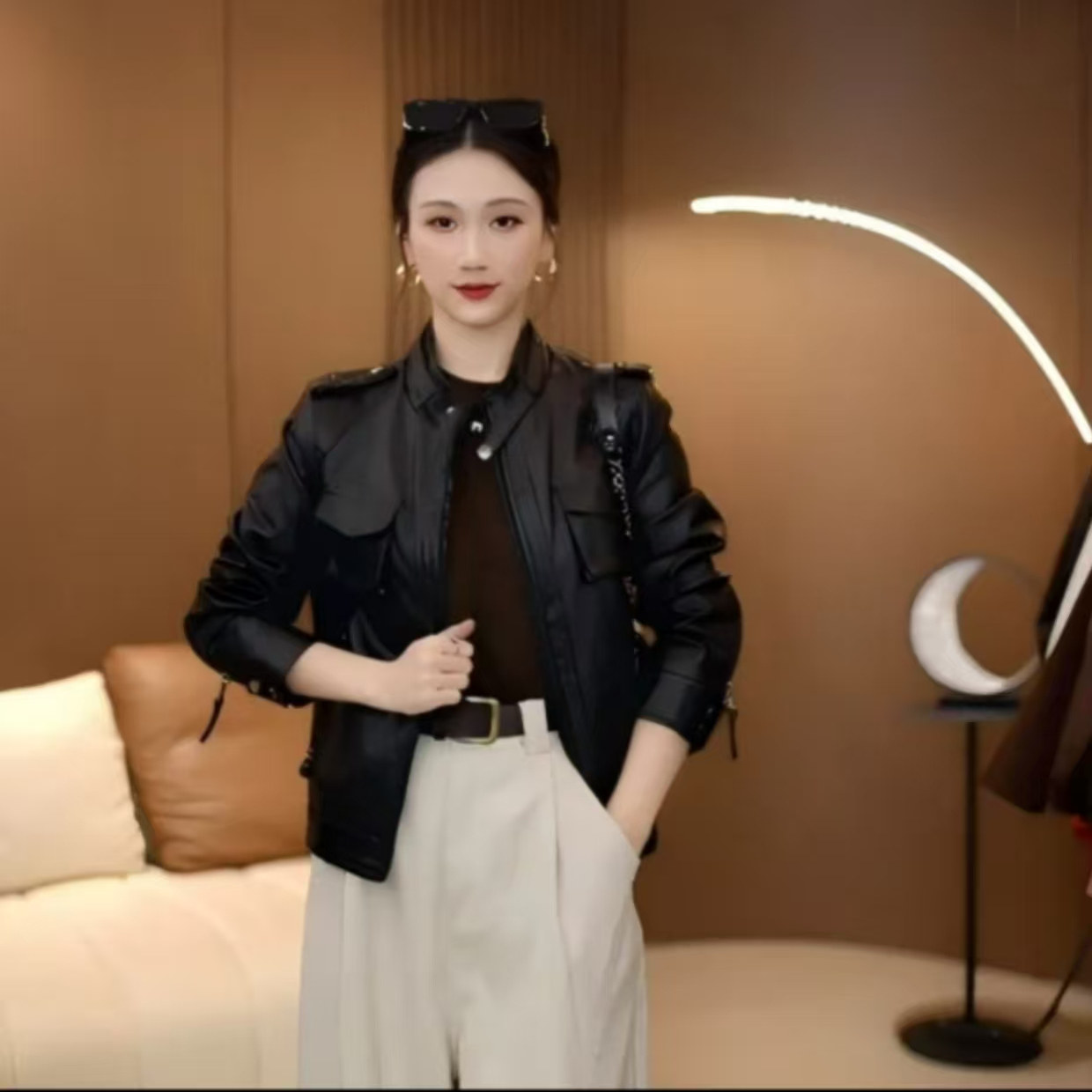 真皮绵羊皮2025新款机车皮夹克