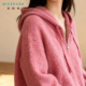 奈斯帕2025冬季 女宽松短款 新款 简约设计双头拉链连帽针织毛衣开衫