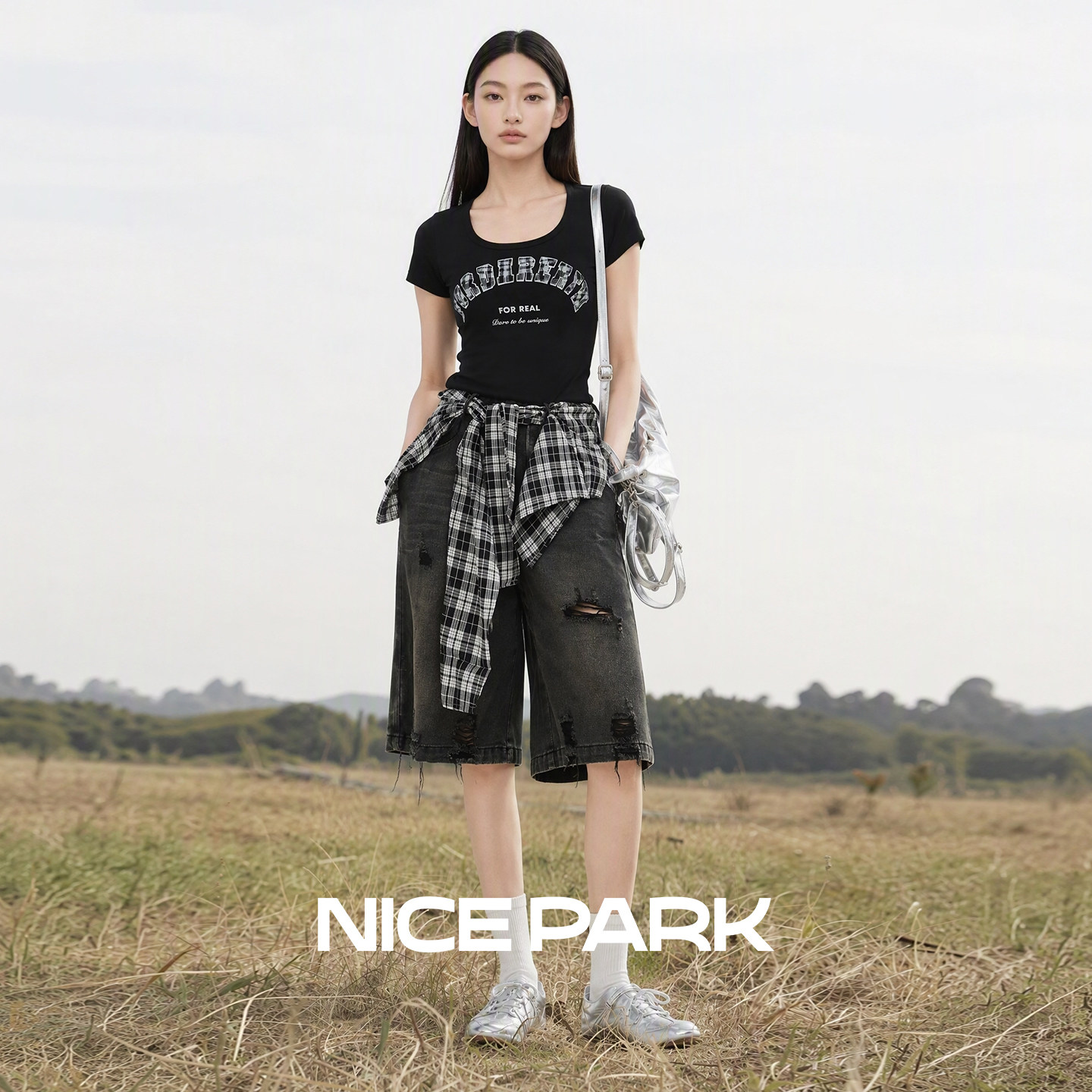 奈斯帕小个子套装巨好看的穿搭一整套女夏季短袖上衣五分牛仔裤
