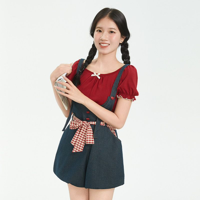 奈斯帕夏季可爱减龄背带裤两件套图片