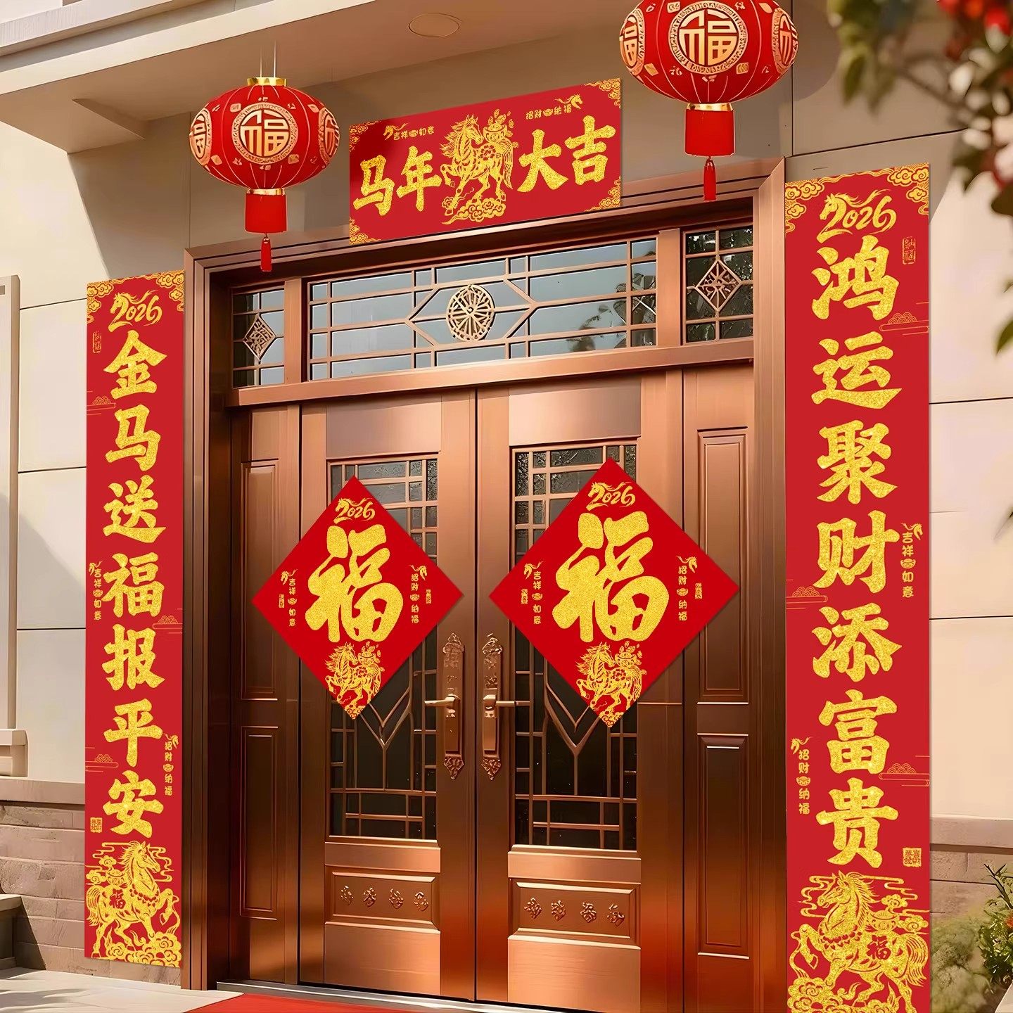 马年对联2026新年春节农村大门春联过年入户门贴福字防盗门春联,节庆用品/礼品,对联,淘宝优惠券,粉丝福利购,淘宝优惠卷