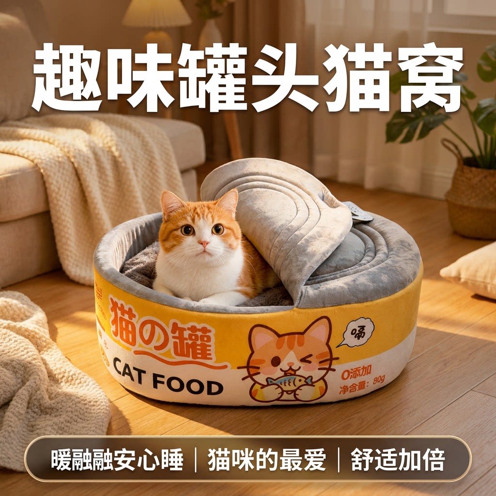 猫窝秋冬新款椭圆罐头封闭式冬天保暖小猫咪窝猫屋睡窝安全感狗窝