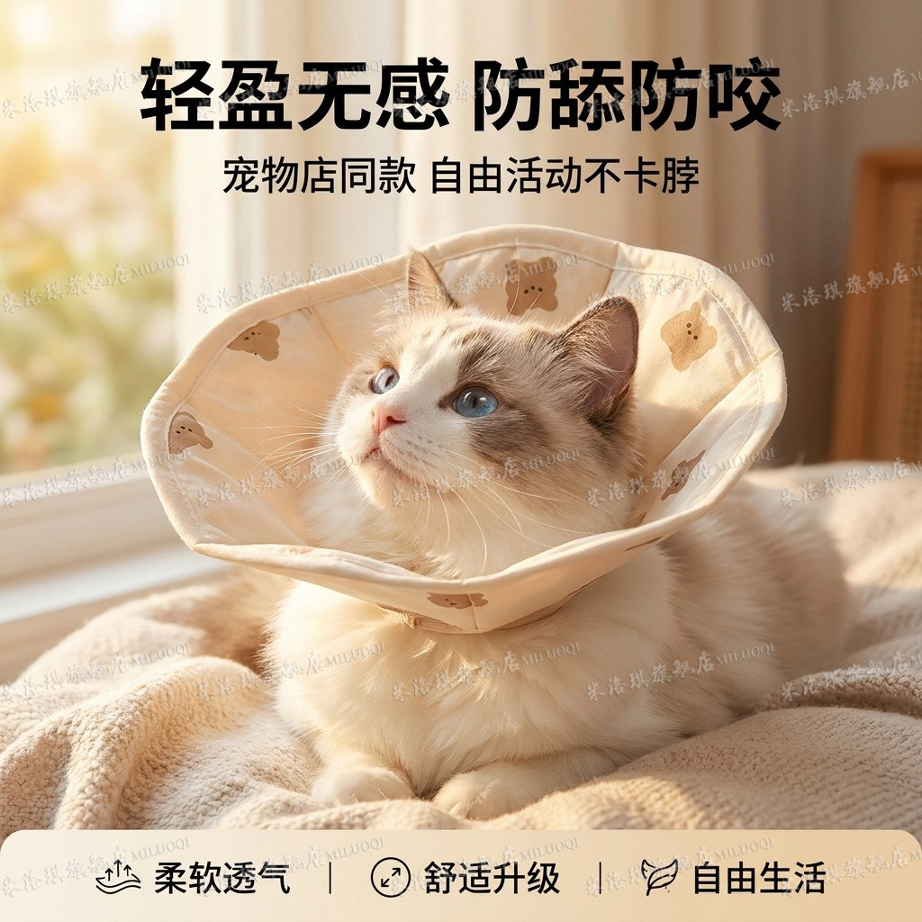 猫咪伊丽莎白圈驱虫绝育防舔专用猫头套可调节小型犬狗狗防水脖圈