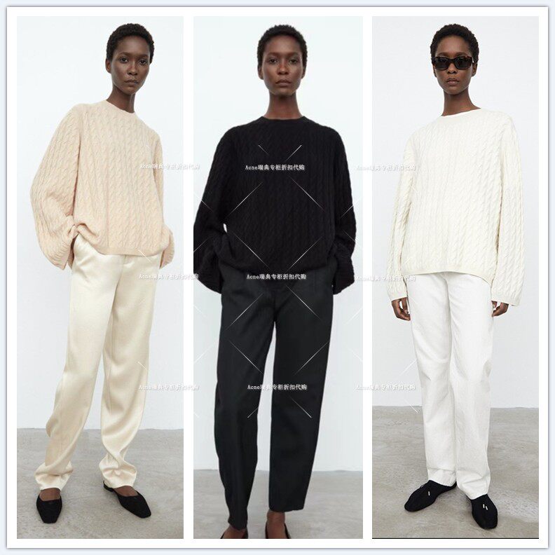 现货瑞典代购 toteme leccio 宽松圆领毛衣 宽袖山羊绒绞花针织衫