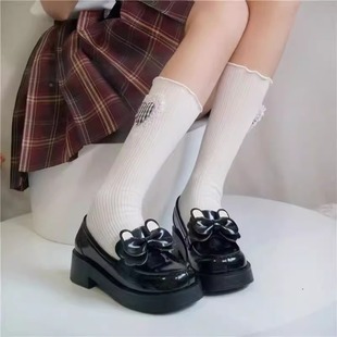 46原創(chuàng)黑色方頭jk制服鞋 高跟學(xué)院風(fēng)兔耳朵小皮鞋 京澤高校