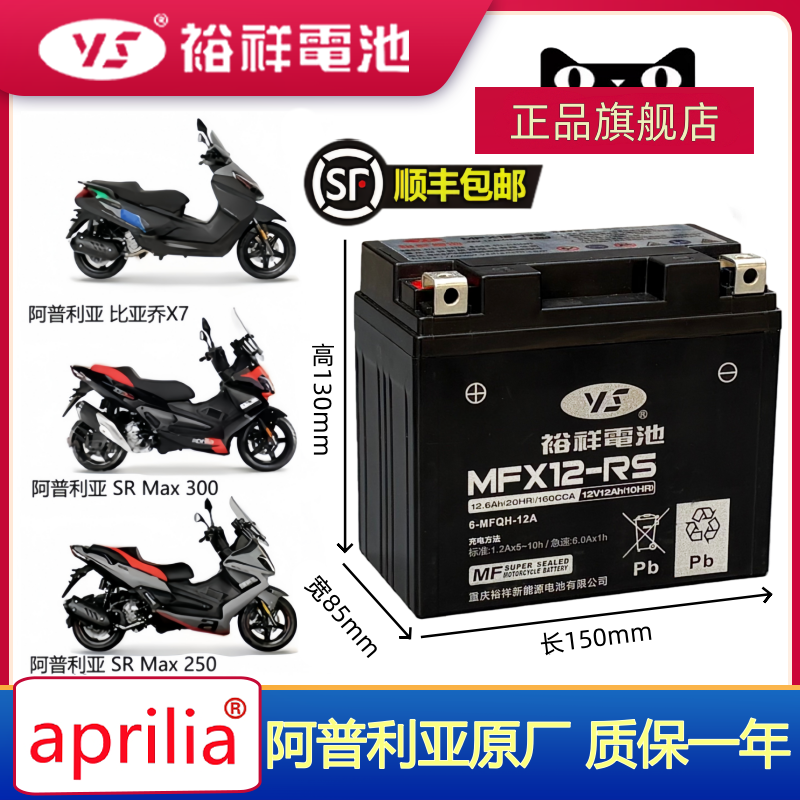 适用阿普利亚比亚乔X7 SMAX250 300 台风SR150s BV500摩托车电瓶