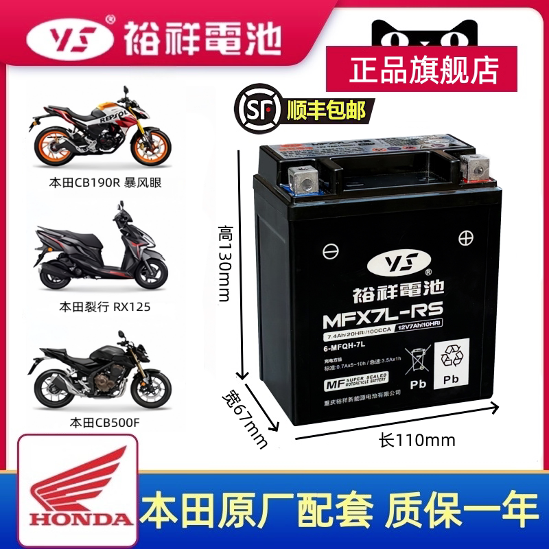 裕祥摩托车电瓶本田裂行125暴风眼190TR NS125d125la摩托车蓄电池