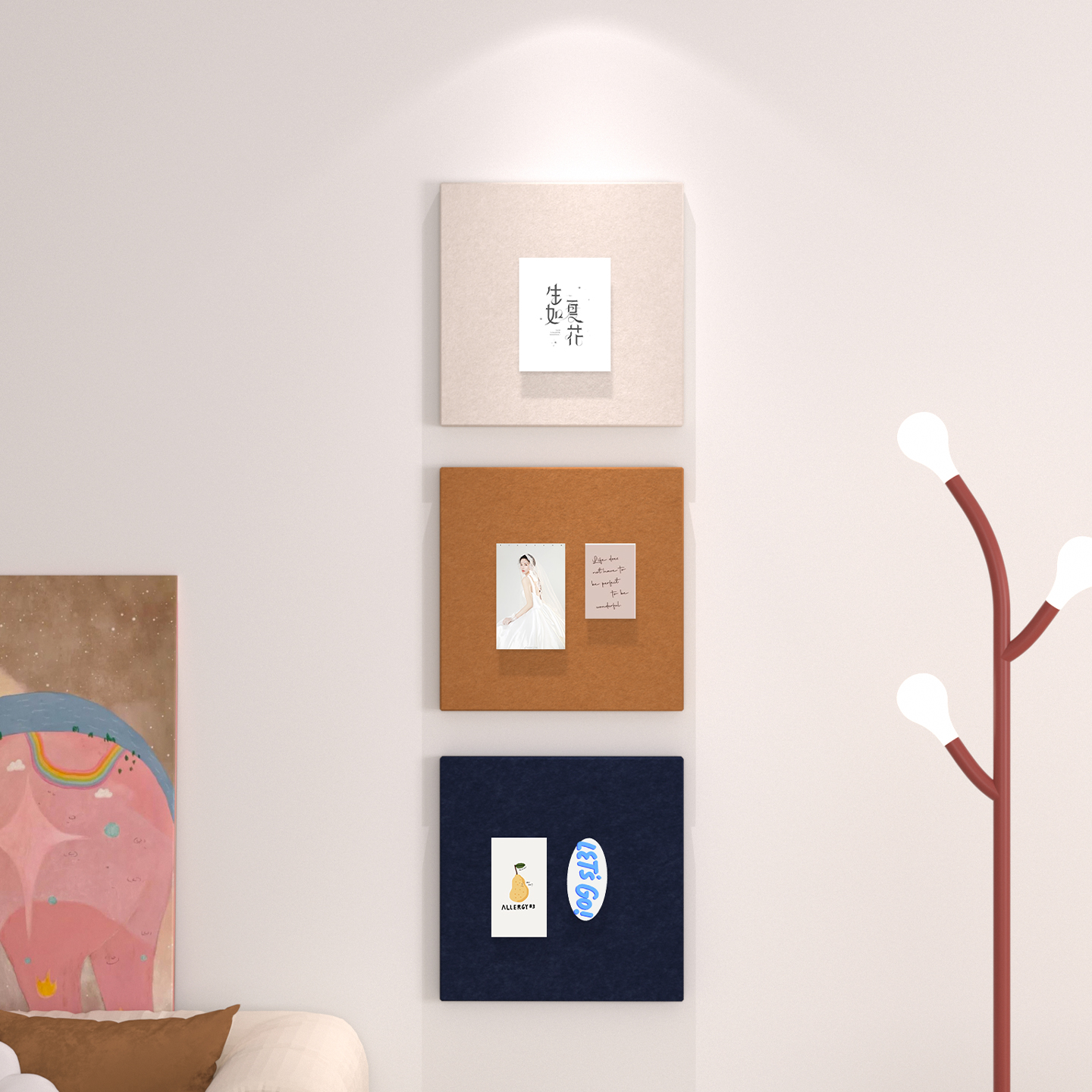 北欧风毛毡板照片墙客厅墙面装饰贴画卧室房间布置展示板免打孔背景墙diy拍立得相片墙高级感软木板留言板图片