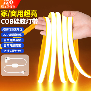 led灯带220v户外防水超亮自粘线形灯家用客厅吊顶氛围灯COB软灯条