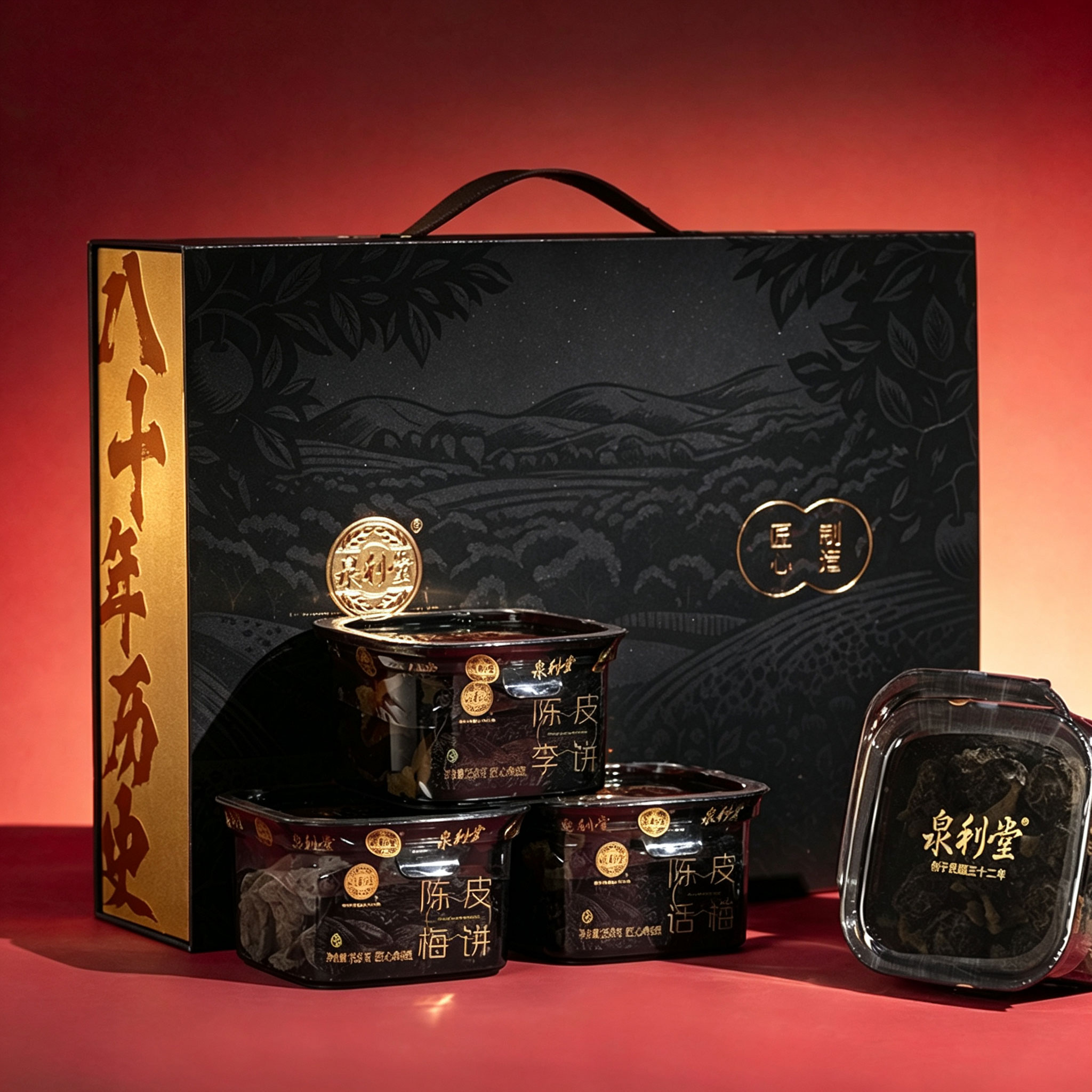 泉利堂黑金款蜜饯礼盒装陈皮杨梅话梅6盒装节日送礼品茶配零食