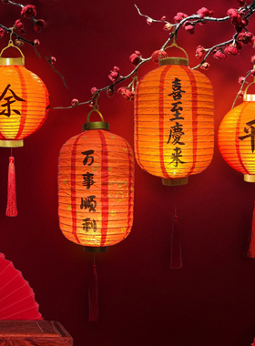 2025新年红色发光灯笼新年国潮喜庆纸灯笼元宵吊灯中国风手提宫灯