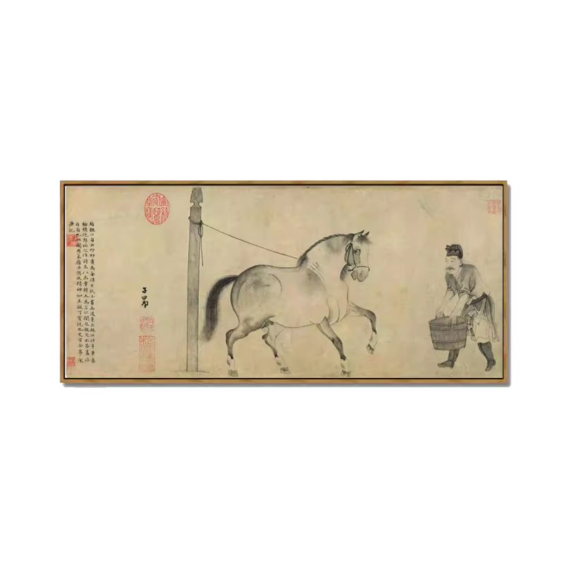 饮马图元赵孟頫复古名画装饰画国画真迹挂画画心书房客厅临摹宣纸图片