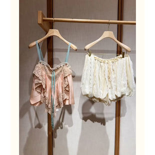 茶里茶气别致减龄蕾丝粉色吊带短裤套装女夏季超火两件套穿搭