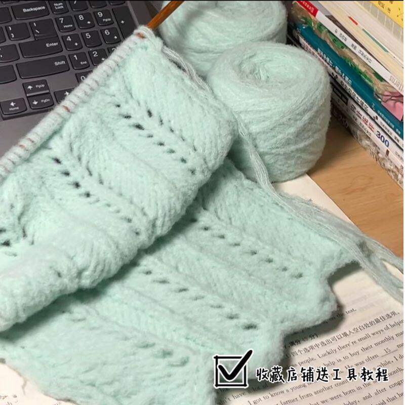 爱心浅蓝围巾毛线手工diy