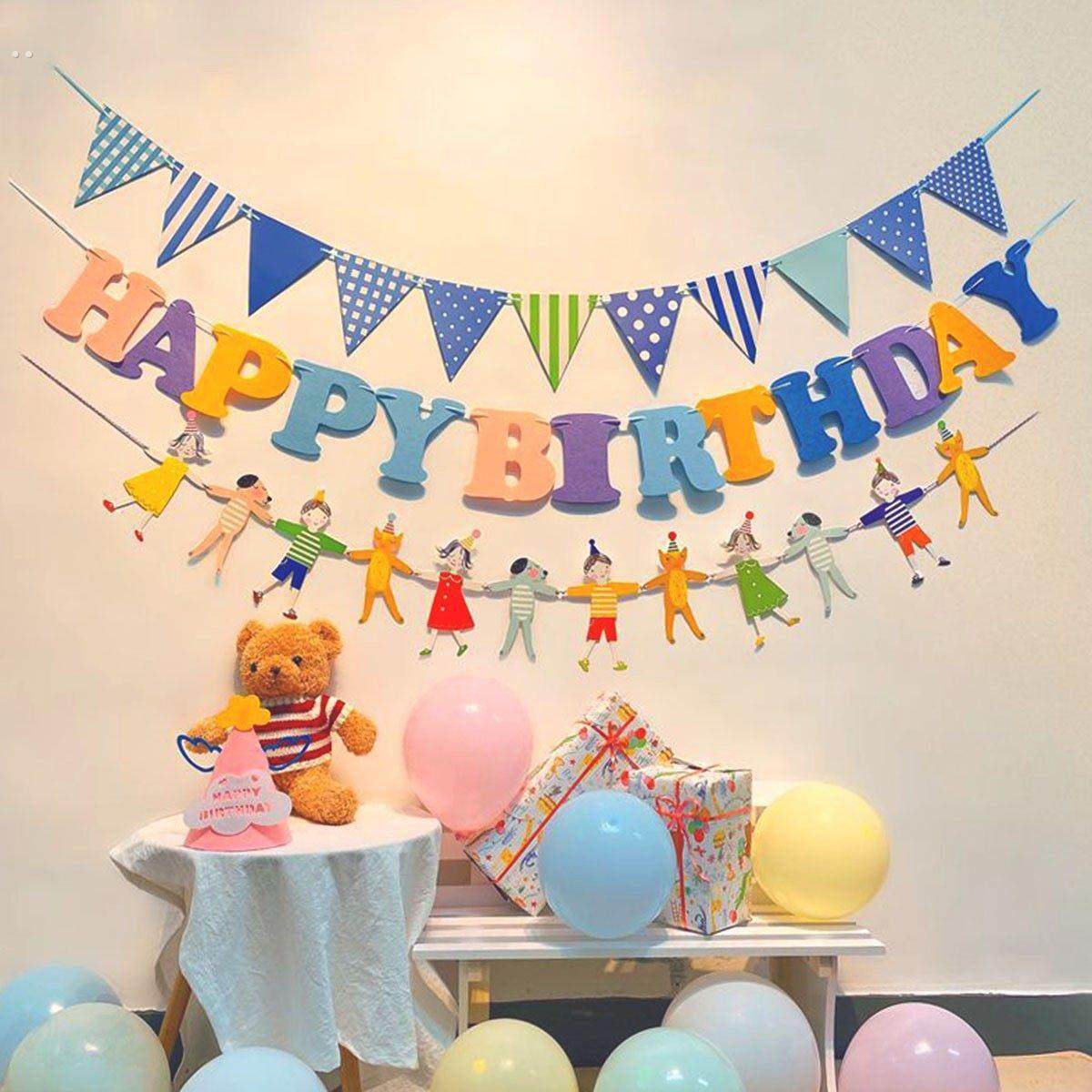 【生日拉旗】派对装扮用品宝宝过生日装饰场景布置背景墙横幅三角