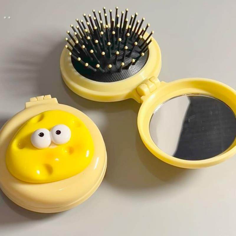 可爱奶酪镜梳迷你折叠气垫梳随身便携小梳子按摩气囊梳