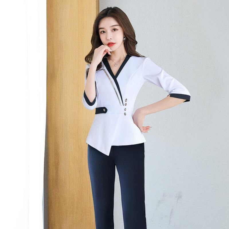 足疗店工作服女秋冬2021新款足b浴技师工装养生馆按摩沐足工衣套.