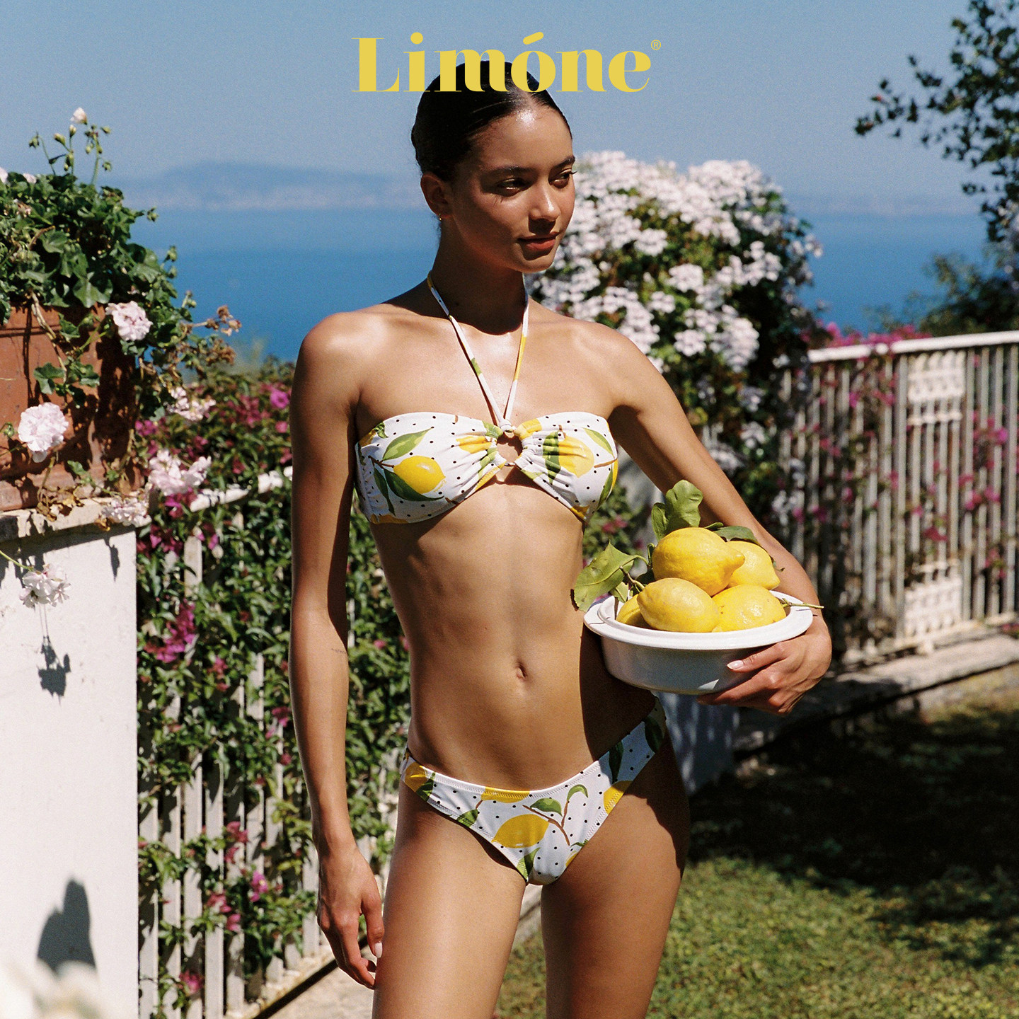 Limone挂脖抹胸分体式泳衣女度假图片