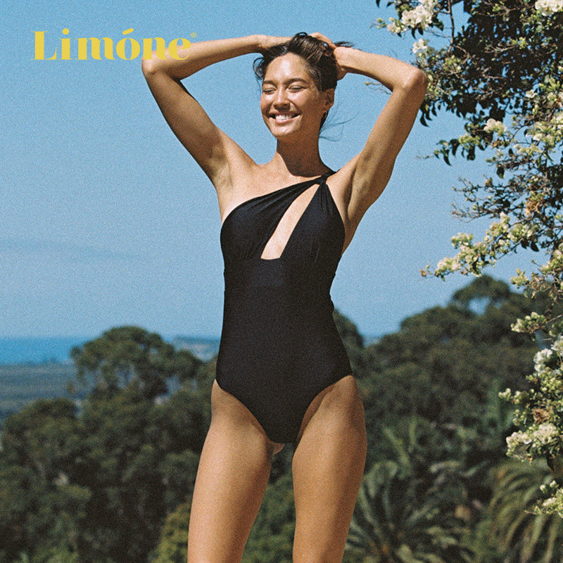 limone遮肚显瘦海边度假单肩泳衣