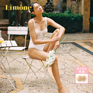 Limone连体泳衣女钢圈聚拢保守大胸海边度假温泉性感白色绝美泳装