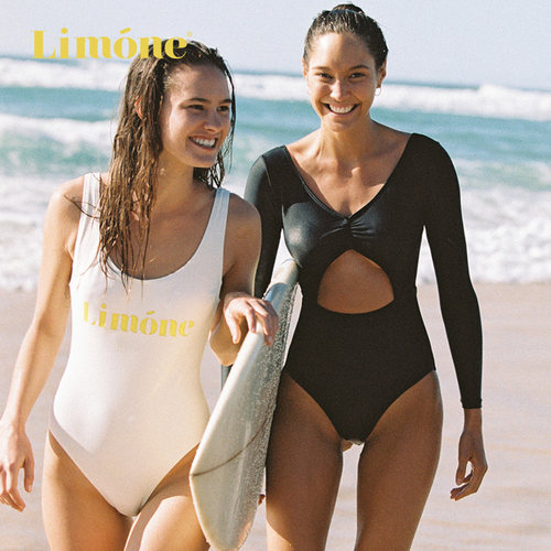 limone白色复古海边度假连体泳衣